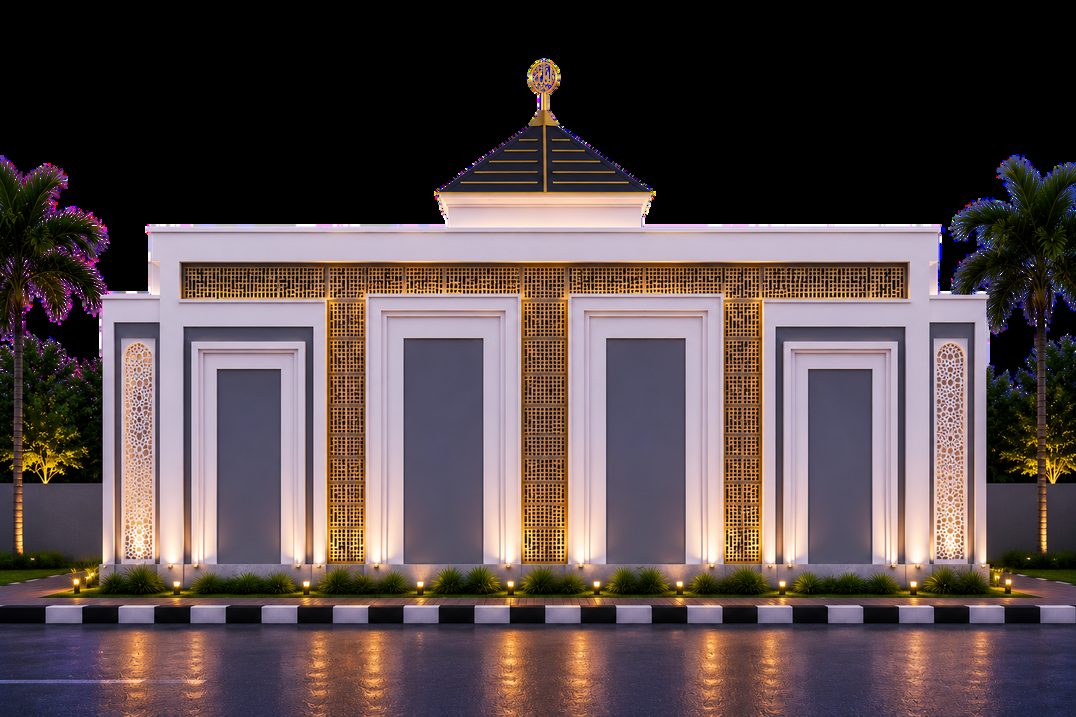 Detail Ornamen Gerbang Masuk — Aksen ukiran arabesque emas islami